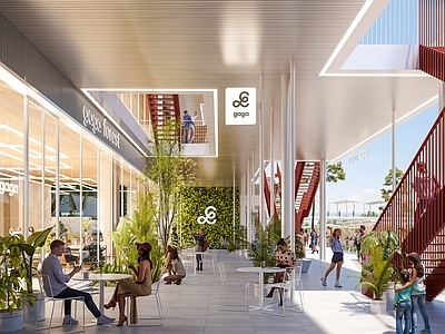 现代轻奢商业综合体景观 商业外摆 gaga轻食 廊下商业