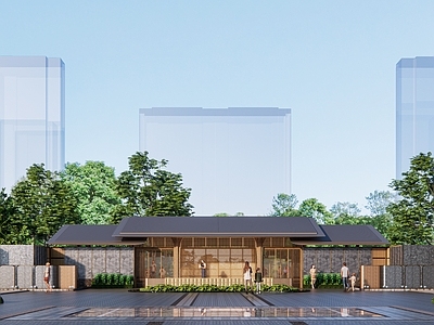 现代新中式小公建 岗亭 现代小区入口