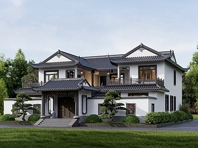 中式古建筑 两层三合院