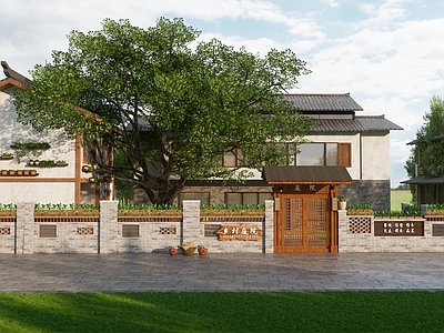 现代民宿建筑 新农村民宿 乡村民居庭院 民宿小院落 民俗文化墙 民宿院落