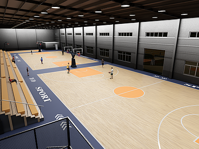 现代工业篮球场 运动场 球馆 运动人物