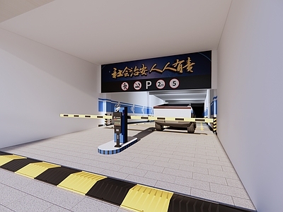 现代新中式停车场 停车场入口 地下停车场 地库入口 地库收费口 地库出入口