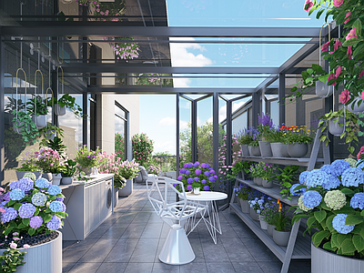 现代屋顶花园 阳光房 花房 洗衣房