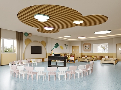 现代简约教室 现代原木幼儿园