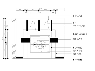 背景墙节点 壁挂电视背板小品 电视背景墙 施工图