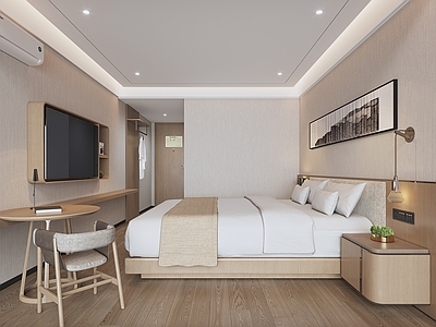 现代极简酒店客房 酒店客房 大床房 单人间