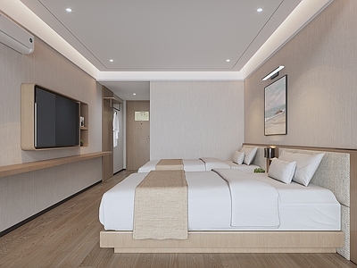 现代简约酒店客房 酒店标间 双床房