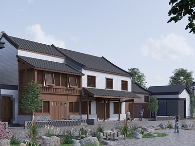 中式民宿建筑 平地民宿建筑 乡村商业街