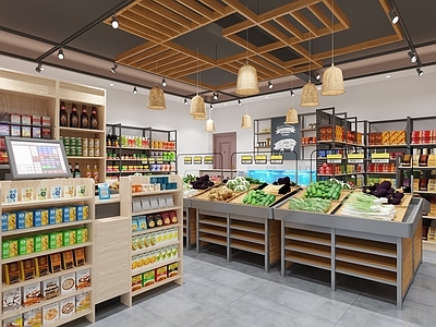 现代工业超市 工业风超市 便利店 生鲜超市 蔬菜货架 商品货架