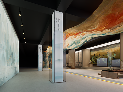 中式禅意其他文化空间 古风展厅 敦煌风展厅 弧形帷幔吊顶 唐风展厅 中式展厅