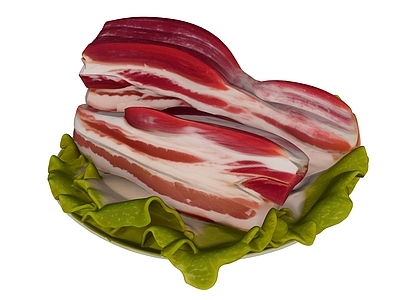 现代其他摆件 一盘生菜和大肉