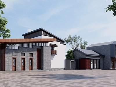 新中式现代民宿建筑 新中式商业街 徽派 平地民宿建筑