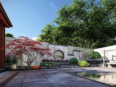 现代新中式别墅庭院 院子 庭院 新中式庭院