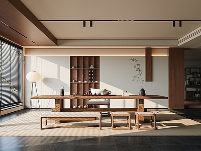 中古侘寂茶室 茶桌椅组合 茶室背景 茶具