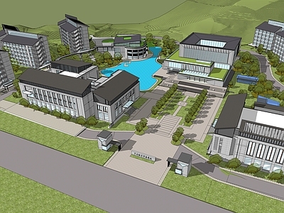 现代新中式学校建筑 党校建筑规划 城市党校 校园建筑