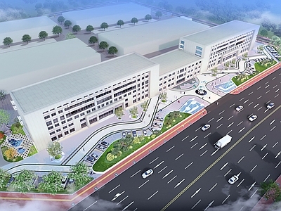 现代办公园区景观 工厂商业街