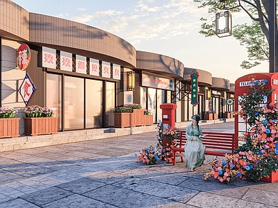 复古中古商业综合体景观 复古店招 美陈 打卡点 现代复古商业街 商业招牌