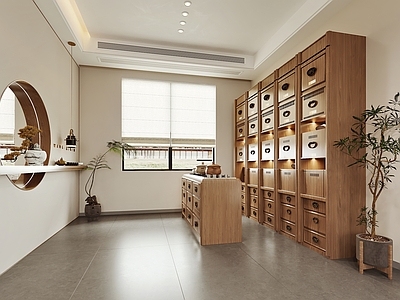 新中式中式药店 新中式中药店 药店理疗区 中药柜