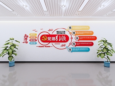 现代新中式文化墙 党建文化墙 现代党建引领 红色文化墙 现代文化墙 社区艺术文化墙