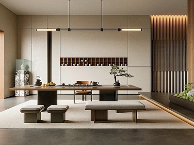 现代新中式茶室 别墅茶室 地下室 茶桌椅组合 茶室