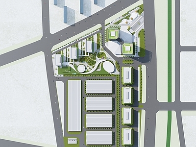 现代简约办公园区景观 现代工业园区景观 高端工业园区 园区景观 异性建筑