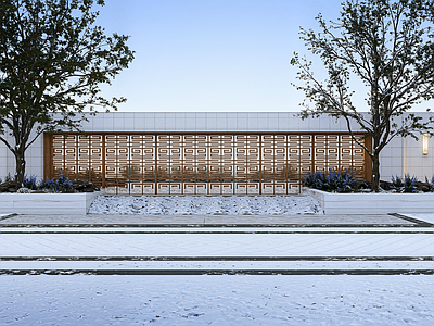 新中式现代景墙 格栅景墙 山水景墙