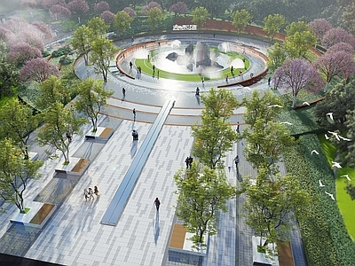 现代新中式广场景观 文化广场 下沉广场 树阵广场 市民广场 钢铁记忆广场