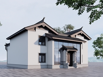 新中式现代民宿建筑 平地民宿建筑 别墅 酒店 自建房 合院