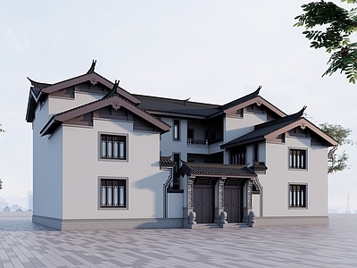新中式现代民宿建筑 平地民宿建筑 别墅 酒店 自建房 合院