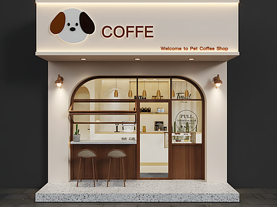 现代奶油其他商业空间 咖啡店门头 宠物咖啡店 狗狗咖啡店 店招 咖啡店面