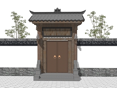 中式庭院门 庭院木门 中式门头 四合院大门
