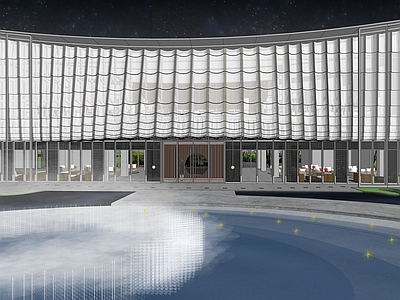 现代售楼处建筑 现代示范区建筑 创意穿孔板 玻璃幕墙 异形 会所