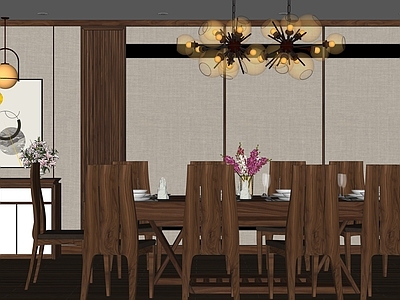 新中式中式家居餐厅 新中式餐厅 饭桌 厨房 家庭餐厅 木质家具