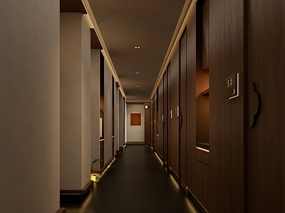新中式现代中餐厅 餐饮走廊 包间走廊 商务餐走廊 中式餐饮走廊