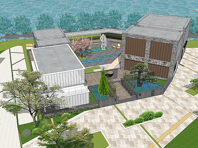现代新中式其他商业建筑 现代合院会所 现代文化中心 合院小办公楼 私人会所 商业民宿