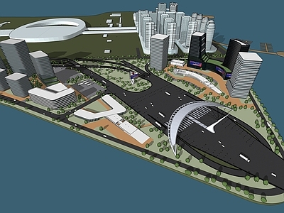 现代鸟瞰规划 海岛城市规划 岛上城市规划 商业办公住宅规划