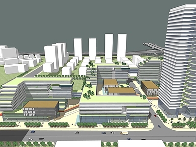 现代简模规划 商业办公中心 商业办公综合体 中心广场 城市广场