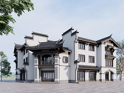 新中式现代酒店建筑 酒店 民宿 餐饮 合院