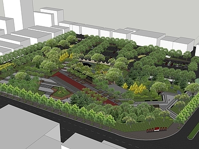 现代景观公园 社区公园 跑道 游园 停车场