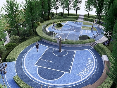 现代篮球场 户外篮球场 羽毛球场 青年健身区 林下活动区