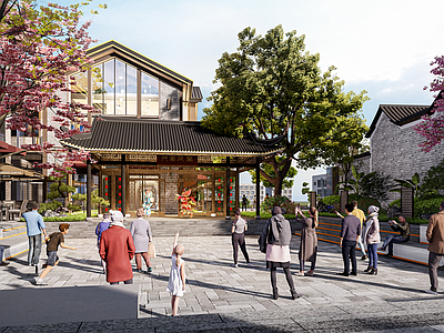 新中式中式商业综合体景观 文化商业街景观 戏台广场景观 沿街商业文化小品 中式商业街景观