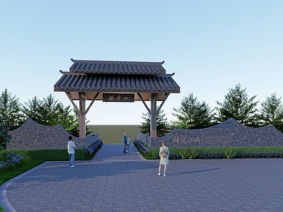 新中式入口大门 乡村文旅入口大门