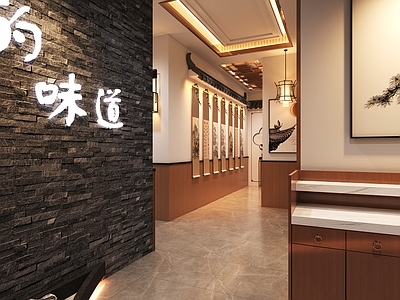新中式中式中餐厅 餐厅过道 餐厅走廊 中餐厅 大餐饮