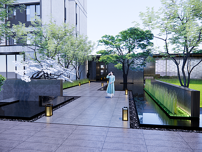 现代新中式其他水景设施 镜面水景 庭院水景 喷泉 叠水 跌水