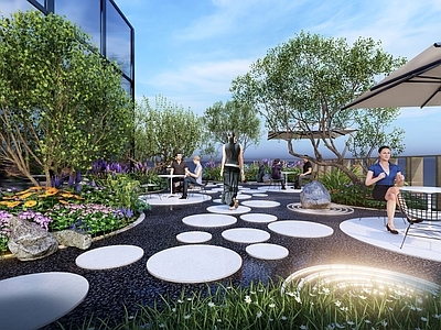 现代屋顶花园 屋顶花园 庭院空间 禅意空间