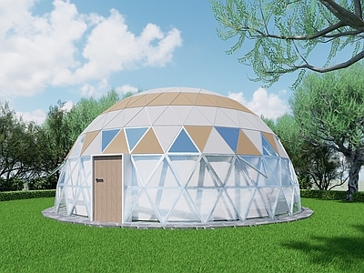 现代简约风格建筑 球型棚房 空调 瑜伽垫