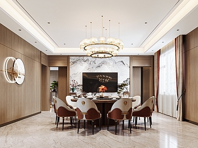 新中式中式家居餐厅 新中式餐厅 新中式餐桌 新中式吊灯 新中式墙饰 新中式大理石背景