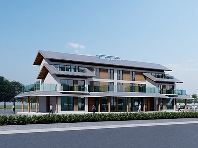 现代新中式民宿建筑 酒店民宿 办公楼 游客中心 驿站