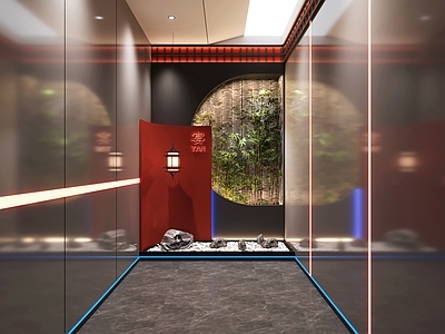 新中式现代中餐厅 现代新中式景观过 植物造景 过道景观 走廊景观