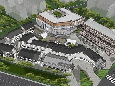 现代新中式商场建筑 现代商业综合体 新中式商业街 轻奢星级酒店 商业中心设计